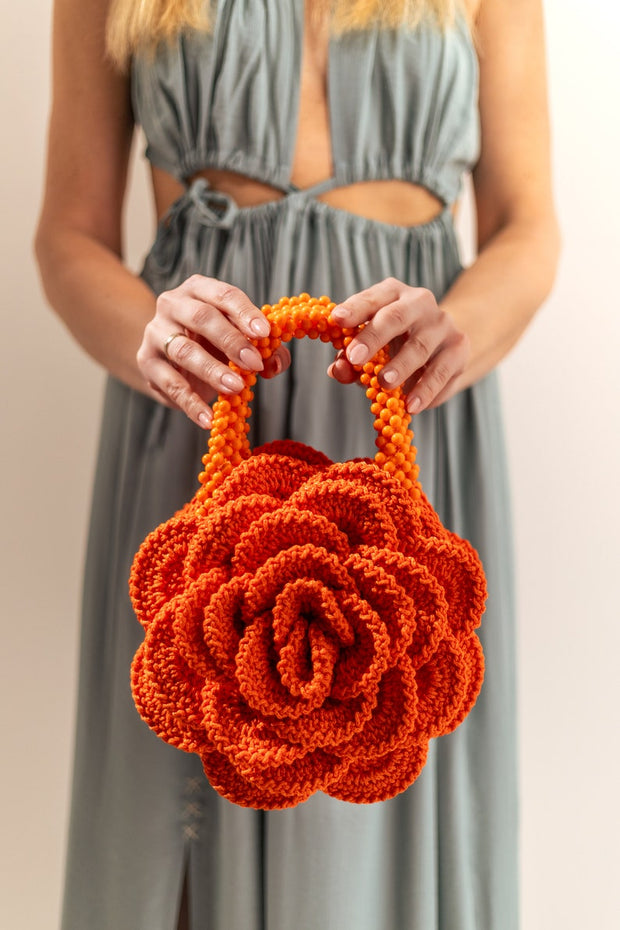 Rose Crochet Bag Pattern with Beaded Handles