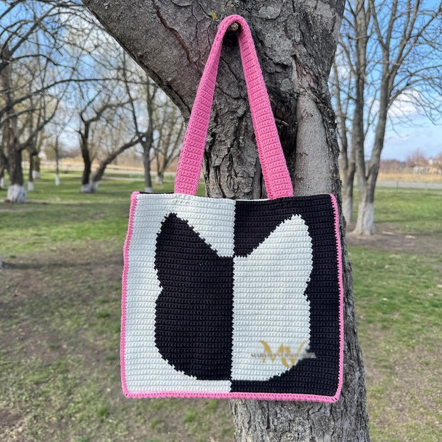 Face Black and white cat Bag Crochet Pattern
