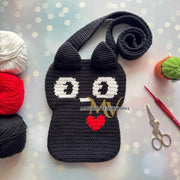 Cute black cat with heart Bag Crochet Pattern